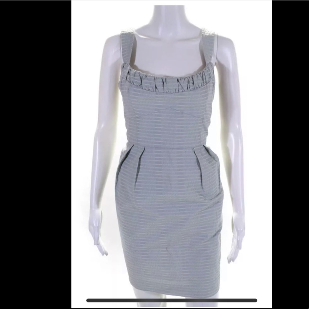 Nanette Lepore Bergdorf Goodman Sleeveless Square Neck Sheath Dress Blue Medium